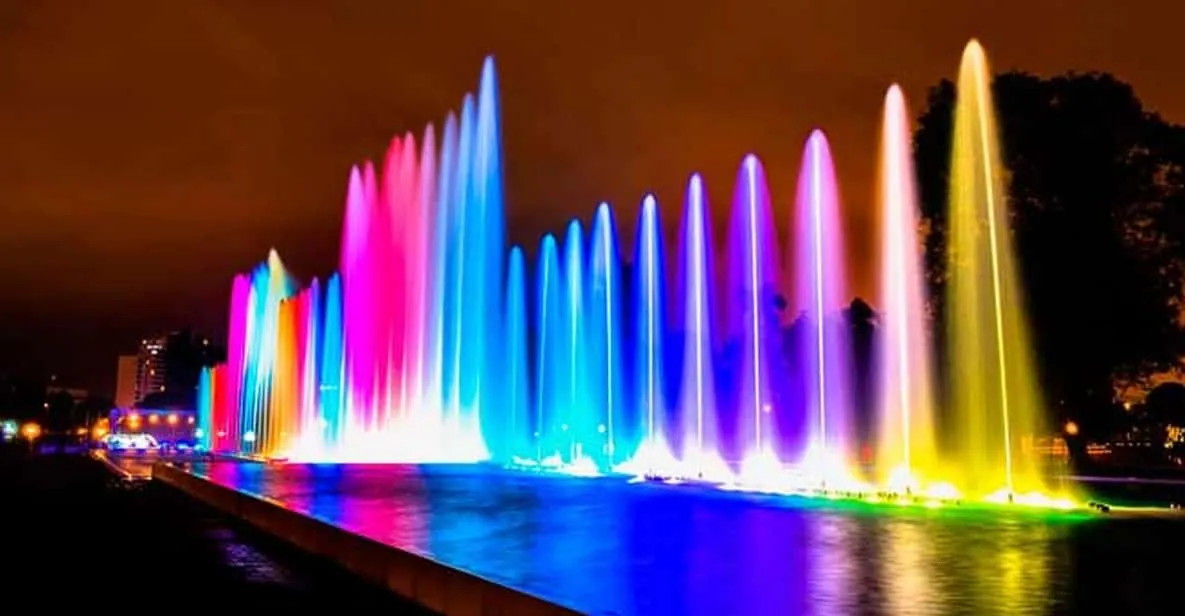 Main cybernetic fountain illuminated at night