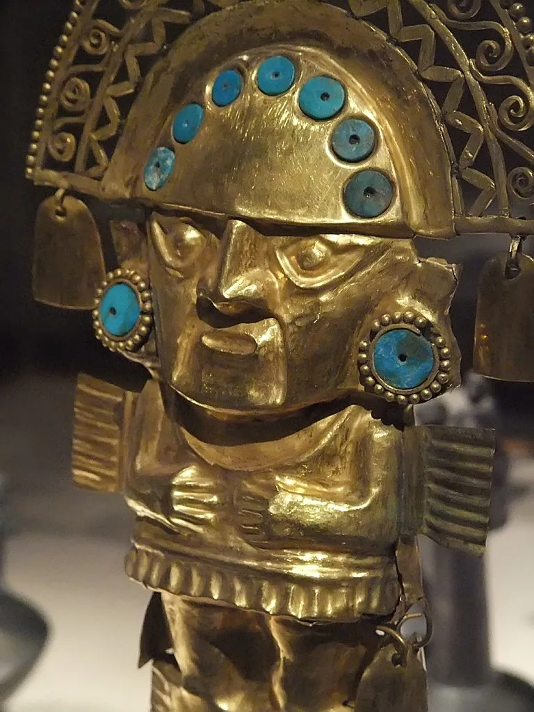 Ancient Peruvian gold masks and artifacts